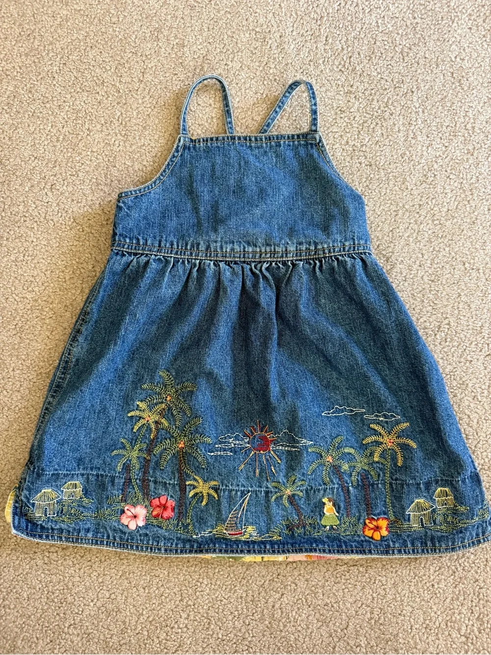 Gymboree Blue Denim Tropical Embroidered Sundress